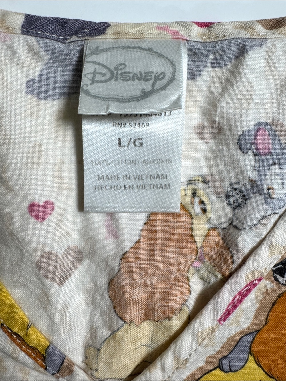 Disney Lady and the Tramp Nurse Scrub Top Large V-Neck Cartoon Novelty Whimsical - Picture 5 of 5